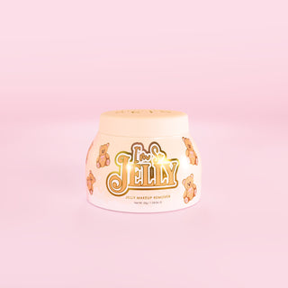Tub of P.Louise Coconut Cake I'm So Jelly jelly makeup remover against a pink background