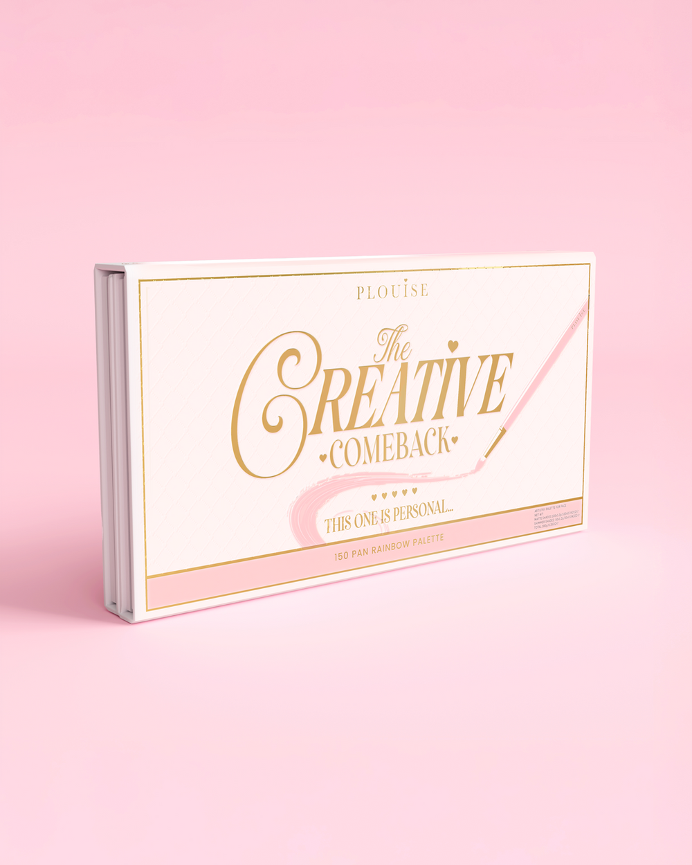 Seitenansicht der P.Louise Creative Comeback XXXL Rainbow Eyeshadow Palette vor einem rosa Hintergrund
