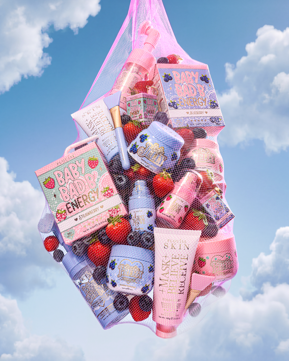 P.Louise Strawberry and Blueberry Bundle Duo in a netted bag in the sky