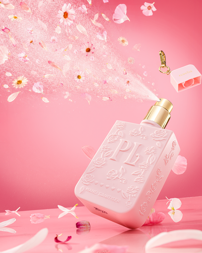 Pink P.Louise portable keychain hand sanitizer spray in signature scent