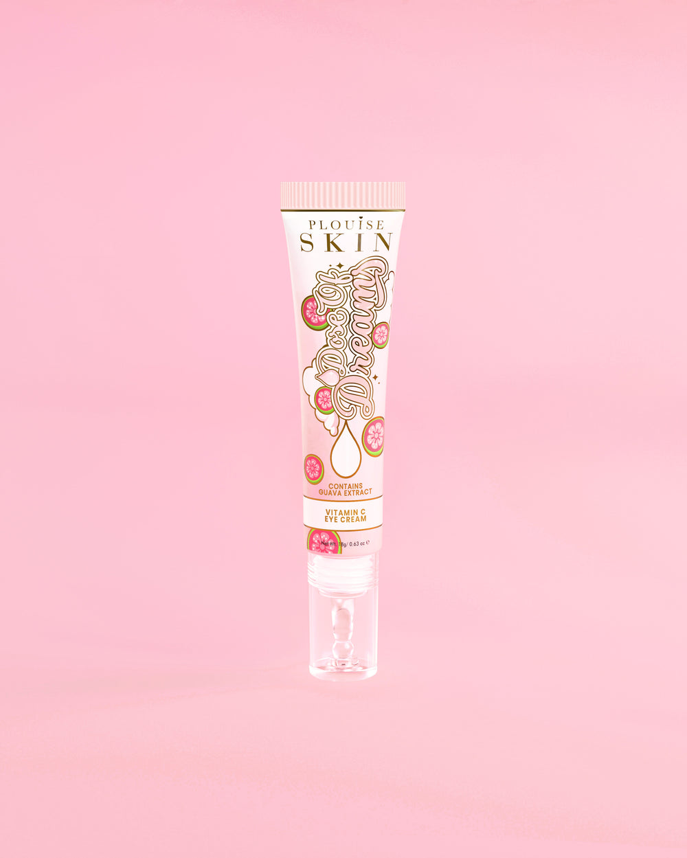 Tube P. Louise Dose Of Dreams Vitamin C Brightening Eye Cream auf rosa Hintergrund