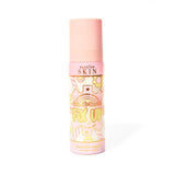 Pink bottle of P. Louise Fix Up Mattifying Setting Spray with pink and yellow gear design on the bottle against a white background